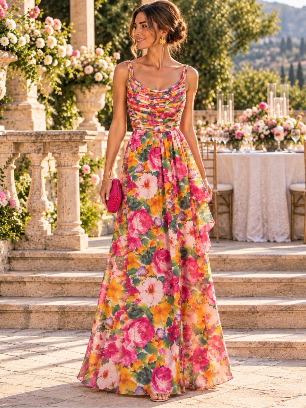 Vintage Victor Costa Saks Fifth Avenue Floral Maxi Dress Size 4